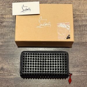 Christian Louboutin Black Spiked Wallet with Red Accent